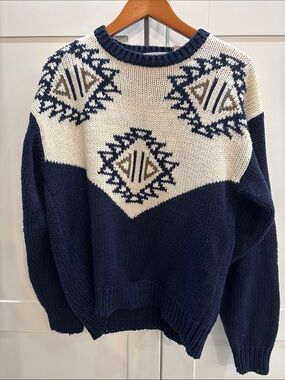 Vintage Moosehead Navy & Cream Geometric Knit Sweater